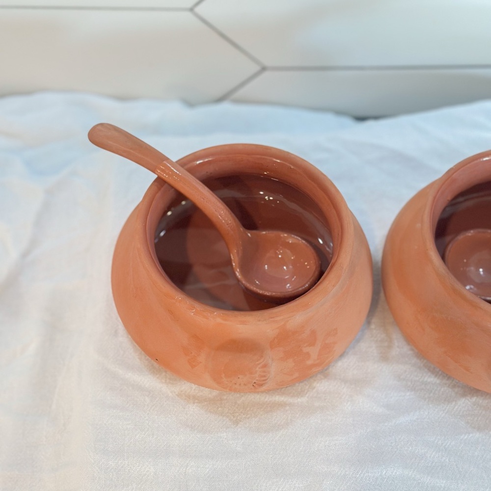 Terracotta salsa and guacamole serving dish with spoon - Picture 4 of 8